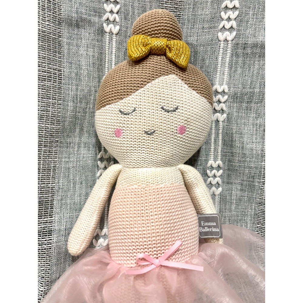 Emma Ballerina Knit Plush Doll Pink Tutu Gold 18" Washable Stuffed Rattle Toy - Picture 2 of 6